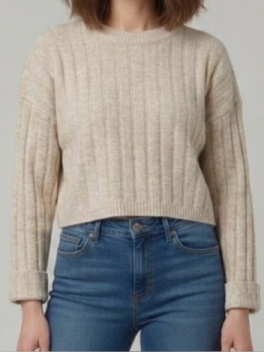 Sincerly Jules Textured Cream Crewneck Sweater